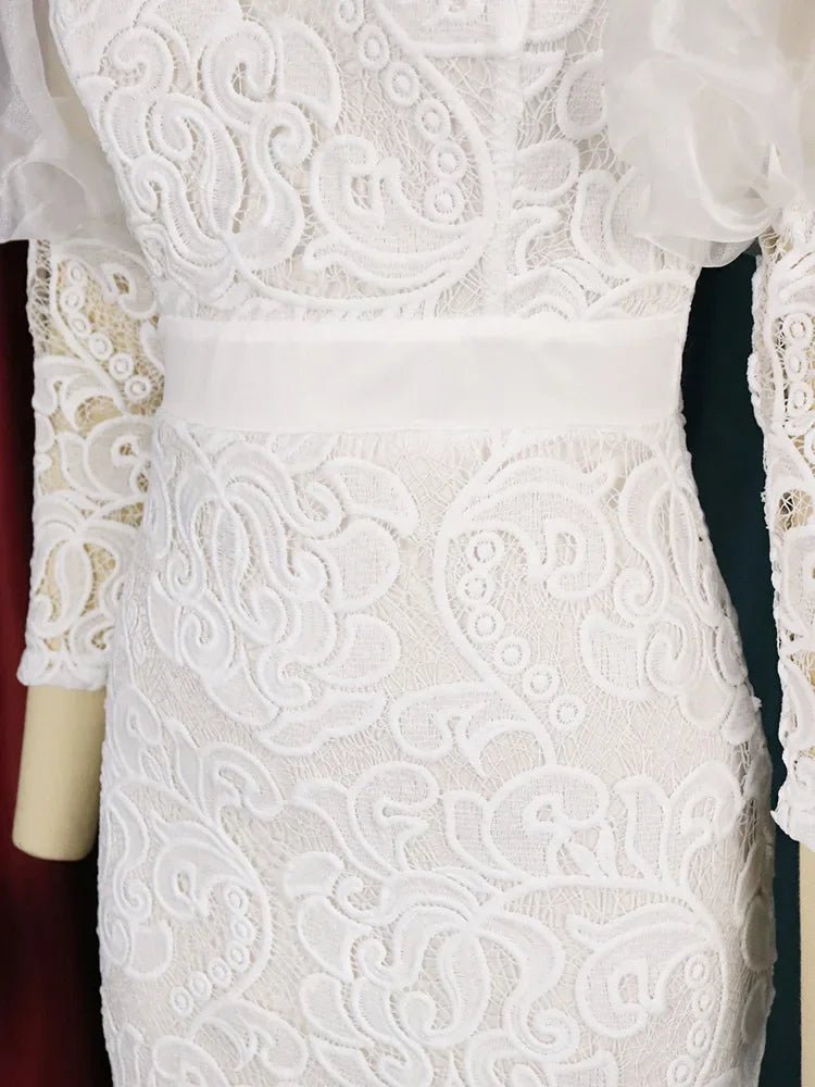 Women's White Three-Quarter Sleeve Long Occasion Dress - Free Delivery Worldwide only at Flexi Africa