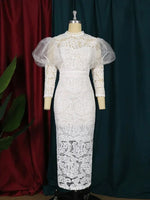 Women's White Three-Quarter Sleeve Long Occasion Dress - Free Delivery Worldwide only at Flexi Africa