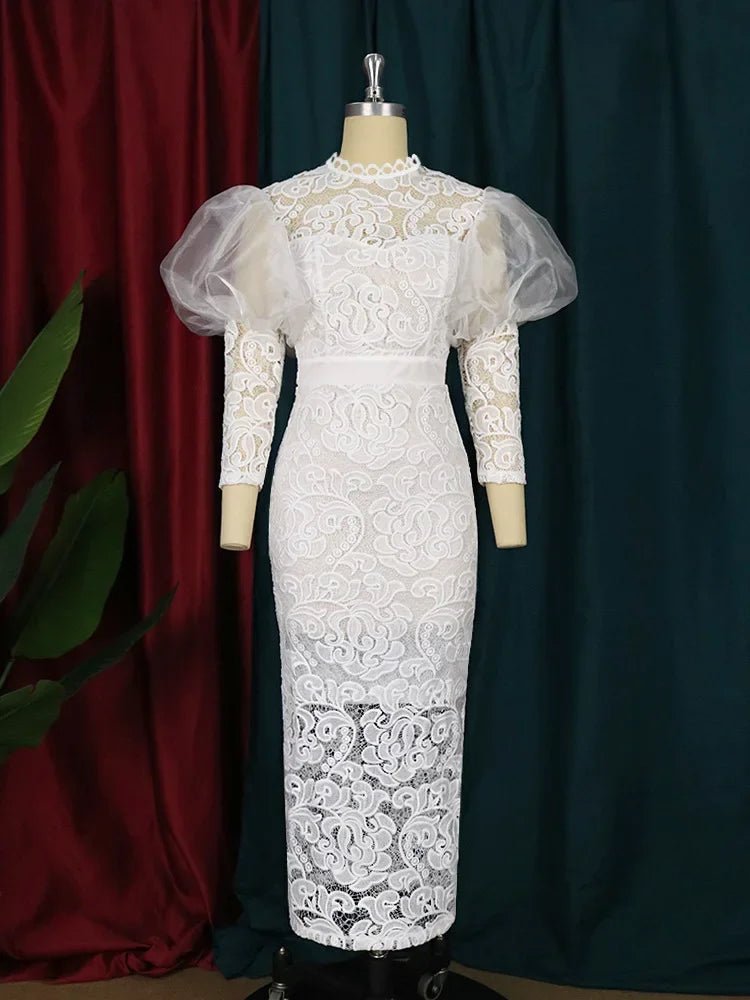 Women's White Three-Quarter Sleeve Long Occasion Dress - Free Delivery Worldwide only at Flexi Africa