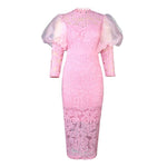 Women's White Three-Quarter Sleeve Long Occasion Dress - Free Delivery Worldwide only at Flexi Africa