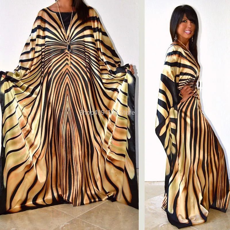 Zebra Stripe Print: Plus Size African Maxi Dress - Fashionably Chic Robe for Women - Flexi Africa - Free Delivery Worldwide