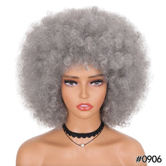 Short Fluffy Afro Kinky Curly Wig with Bangs: Synthetic Ombre Glueless Wig - Flexi Africa - Flexi Africa offers Free Delivery Worldwide - Vibrant African traditional clothing showcasing bold prints and intricate designs