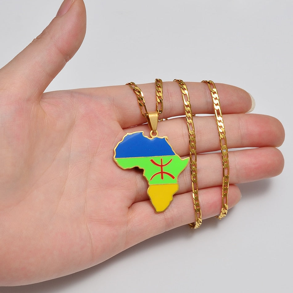 African Berber Pendant Necklaces: Stylish Jewelry Featuring the Africa Map for Women and Men - Flexi Africa - Flexi Africa offers Free Delivery Worldwide - Vibrant African traditional clothing showcasing bold prints and intricate designs