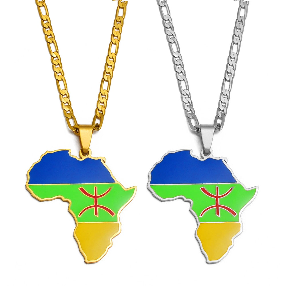 African Berber Pendant Necklaces: Stylish Jewelry Featuring the Africa Map for Women and Men - Flexi Africa - Flexi Africa offers Free Delivery Worldwide - Vibrant African traditional clothing showcasing bold prints and intricate designs