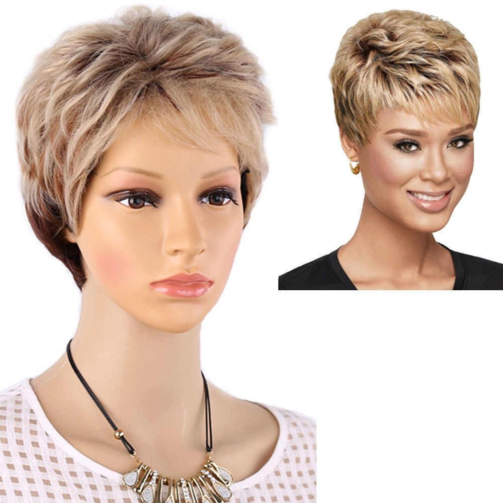 6" Length Amir Synthetic Brown Wig - Short Blonde Wigs with Natural Wave Haircut, Puffy Straight Hair - Flexi Africa - Flexi Africa offers Free Delivery Worldwide - Vibrant African traditional clothing showcasing bold prints and intricate designs