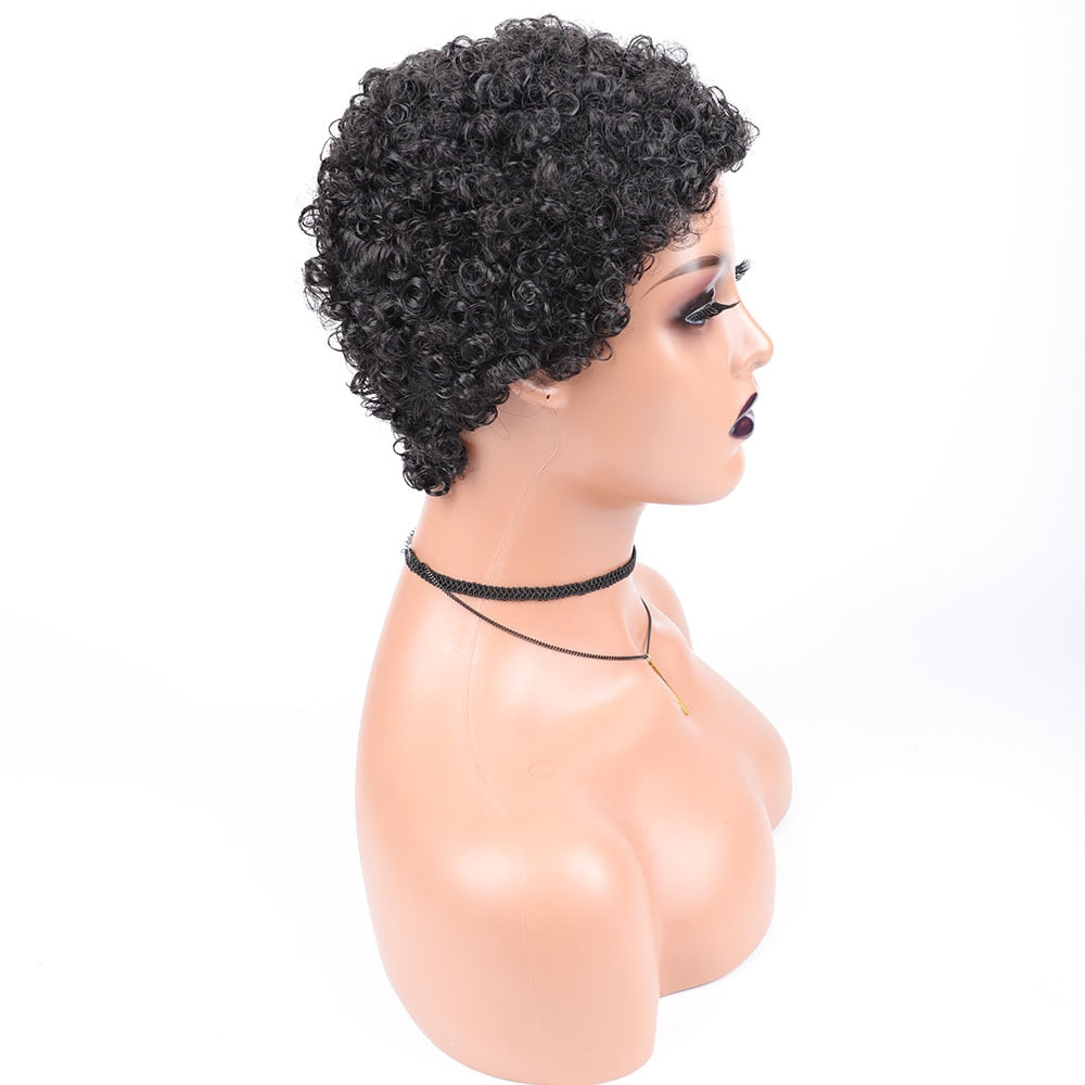 Short Afro Curly Synthetic Hair Wigs for Black Women Pixie Cut Wigs with Thin Hair - Flexi Africa - Flexi Africa offers Free Delivery Worldwide - Vibrant African traditional clothing showcasing bold prints and intricate designs