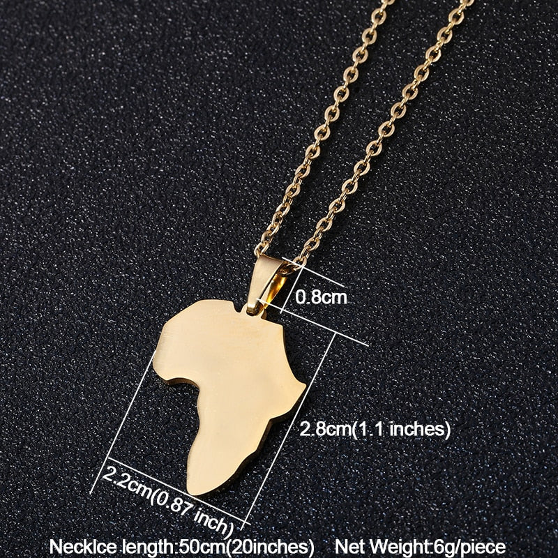 Fashion Selling African Map Pendant Necklaces Men Women Stainless Steel Gold Color Africa Map Jewelry Gift - Flexi Africa - Flexi Africa offers Free Delivery Worldwide - Vibrant African traditional clothing showcasing bold prints and intricate designs