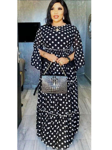 Be the Belle of the Ball with the Abaya Dubai Maxi African Design Loose Robe Gowns Muslim Dress - Lady Party White Dots Printing European Clothes American Clothing!
