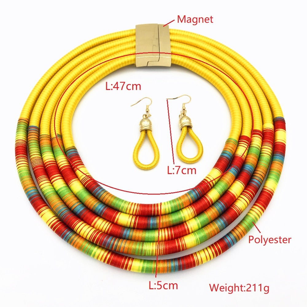Make a Statement with our African Inspired Multilayer Choker Necklace and Earrings Jewelry Set - Flexi Africa - Flexi Africa offers Free Delivery Worldwide - Vibrant African traditional clothing showcasing bold prints and intricate designs