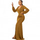 Long African Dresses For Women V Neck Lantern Sleeve Robes New Fashion Solid Color Slim Draped African Maxi Dress Vestidos