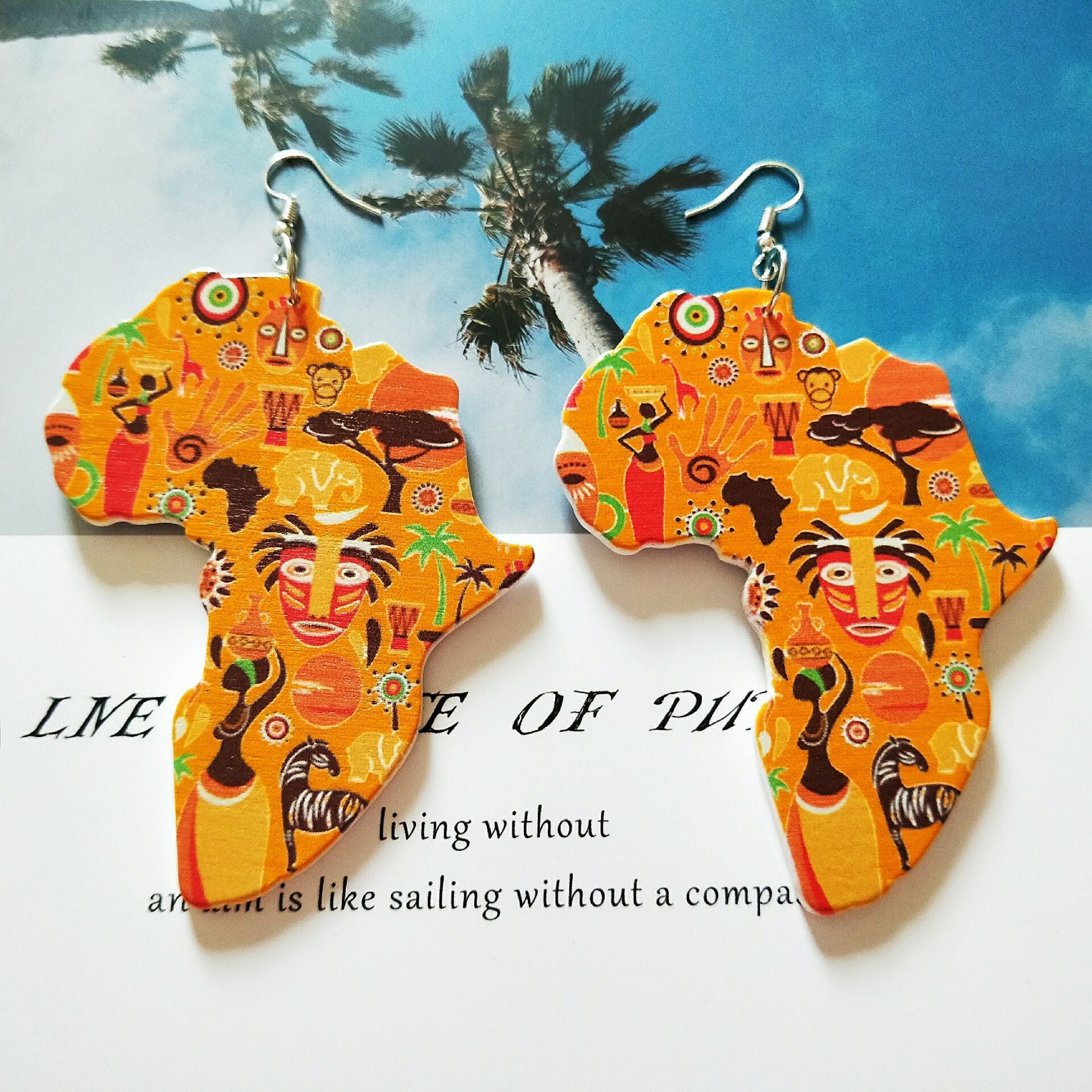 Vintage Heart Map Earrings - Handcrafted with Black Queen Wood - Flexi Africa - Flexi Africa offers Free Delivery Worldwide - Vibrant African traditional clothing showcasing bold prints and intricate designs