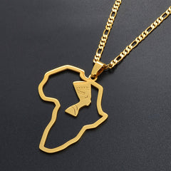 Africa Map Nefertiti Pendant Necklaces in Gold - Flexi Africa - Flexi Africa offers Free Delivery Worldwide - Vibrant African traditional clothing showcasing bold prints and intricate designs