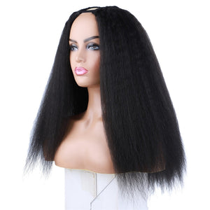 Kinky Straight Chic: Natural Black U-Part Wig - Heat Resistant Synthetic Hair - 16-22 Inch Length - Perfect for Daily Wear - Women's Afro Style