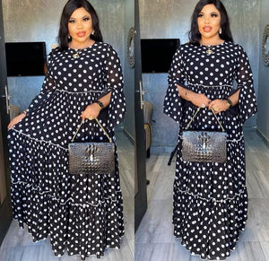 Be the Belle of the Ball with the Abaya Dubai Maxi African Design Loose Robe Gowns Muslim Dress - Lady Party White Dots Printing European Clothes American Clothing!