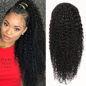 Black Beauty Wave: Premium Remy Human Hair Drawstring Ponytail Extension with Natural Wavy Texture for Black Women - Brazilian Afro Style in Natural Color - Yepei Pony Tail