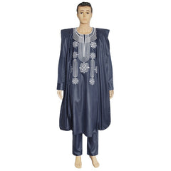 Authentic African Style: Men's Embroidered Agbada Suit Set with Traditional Robes, Long Sleeve Shirt, and Pants - Flexi Africa - Flexi Africa offers Free Delivery Worldwide - Vibrant African traditional clothing showcasing bold prints and intricate designs
