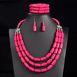 Make a Statement with Nigerian Wedding Indian Jewelry Set: Bib Beads Necklace, Earring, and Bracelet Sets in Statement Collar Style