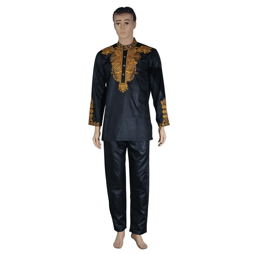 Authentic African Style: Men's Dashiki Top and Pant Set for the Fashion-Forward Gentleman - Flexi Africa - Flexi Africa offers Free Delivery Worldwide - Vibrant African traditional clothing showcasing bold prints and intricate designs