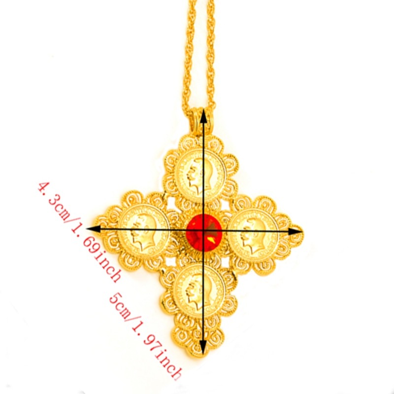 Ethiopian Cross Coin Pendant: Gold Colored Wedding Jewelry with Cultural Significance - Flexi Africa - Flexi Africa offers Free Delivery Worldwide - Vibrant African traditional clothing showcasing bold prints and intricate designs