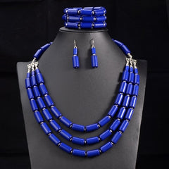 Nigerian Wedding Jewelry Set: Bib Beads Necklace, Earring, and Bracelet Sets in Collar Style - Flexi Africa - Flexi Africa offers Free Delivery Worldwide - Vibrant African traditional clothing showcasing bold prints and intricate designs