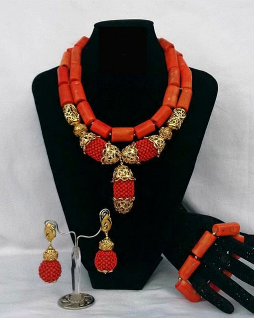 Elegant White Coral Beads Jewelry Set for Brides African Wedding Necklace, Earrings & Bracelet - Flexi Africa - Flexi Africa offers Free Delivery Worldwide - Vibrant African traditional clothing showcasing bold prints and intricate designs