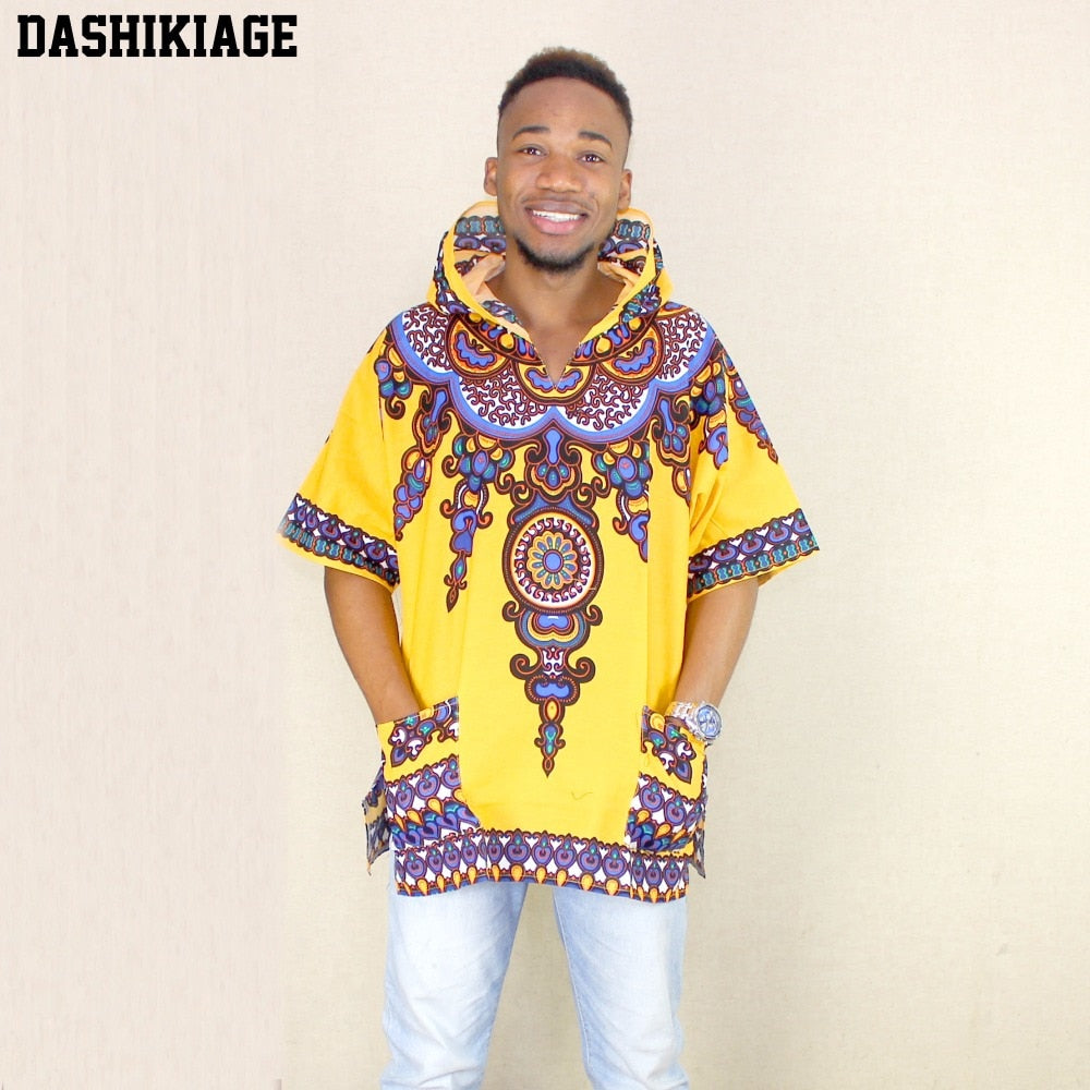 Bold African Street Style: Men's Dashiki Fabric Elongated Hoodie for Hip Hop and Hipster Fashion - Flexi Africa - Flexi Africa offers Free Delivery Worldwide - Vibrant African traditional clothing showcasing bold prints and intricate designs