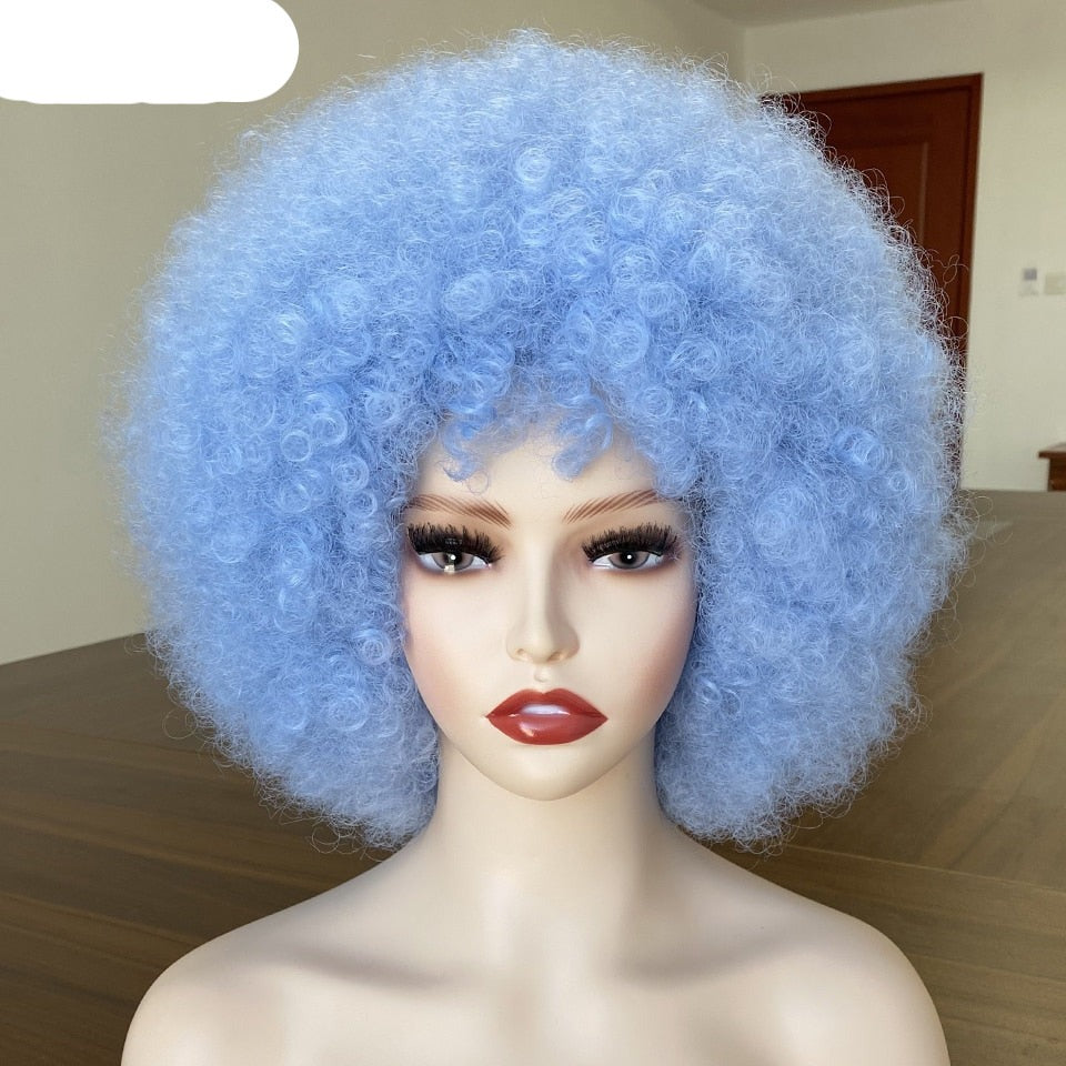 Short Fluffy Afro Kinky Curly Wig with Bangs: Synthetic Ombre Glueless Wig - Flexi Africa - Flexi Africa offers Free Delivery Worldwide - Vibrant African traditional clothing showcasing bold prints and intricate designs