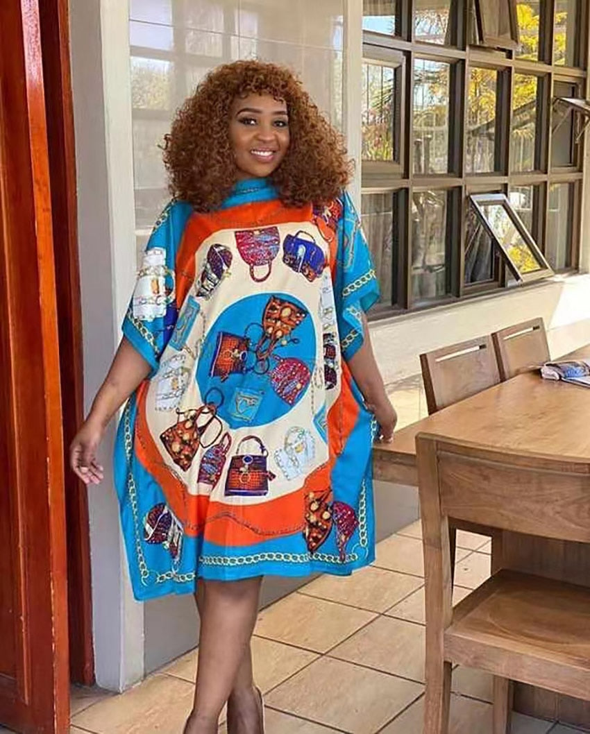 Exquisite African Fashion: Printed Silk Kaftan Maxi Dresses for Effortless Summer Style - Flexi Africa - Flexi Africa offers Free Delivery Worldwide - Vibrant African traditional clothing showcasing bold prints and intricate designs