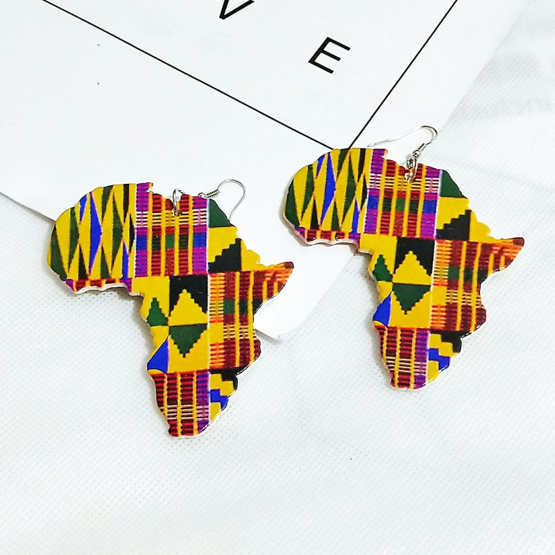 Vintage Heart Map Earrings - Handcrafted with Black Queen Wood - Flexi Africa - Flexi Africa offers Free Delivery Worldwide - Vibrant African traditional clothing showcasing bold prints and intricate designs