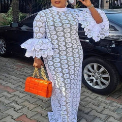 Elegant African Hollow Out Maxi Dress for Women - Perfect Fashion Abaya with Dashiki Robe and Kaftan Style - Flexi Africa - Flexi Africa offers Free Delivery Worldwide - Vibrant African traditional clothing showcasing bold prints and intricate designs