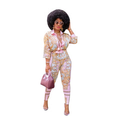2PC African Pink Print Elastic Bazin Baggy Pants and Dashiki Suit Set - Flexi Africa - Flexi Africa offers Free Delivery Worldwide - Vibrant African traditional clothing showcasing bold prints and intricate designs