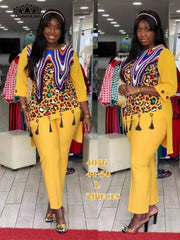 Dashiki African 2 Colors New Fashion Suit (Dress and Trousers) Suit African For Lady - Flexi Africa - Flexi Africa offers Free Delivery Worldwide - Vibrant African traditional clothing showcasing bold prints and intricate designs