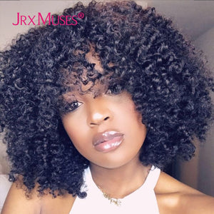 Thick & Curly: 200 Density Human Hair Wig with Bangs - Short Bob Afro Kinky Machine Made Wigs for Black Women