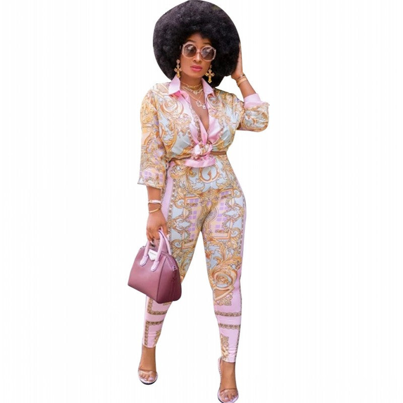 2PC African Pink Print Elastic Bazin Baggy Pants and Dashiki Suit Set - Flexi Africa - Flexi Africa offers Free Delivery Worldwide - Vibrant African traditional clothing showcasing bold prints and intricate designs