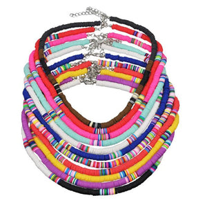 New Design Bohemian Rainbow Heshi Choker Women 45cm Necklace Handmade Multi Strand African Style Bead Beach Necklace Summer Jewelry