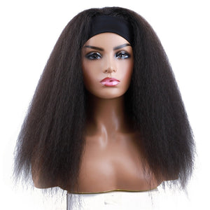 Effortless Elegance: Long Kinky Straight Headband Synthetic Hair Wig - A Natural-Looking Kanekalon Afro Wig for African American Women - Perfect for Any Occasion