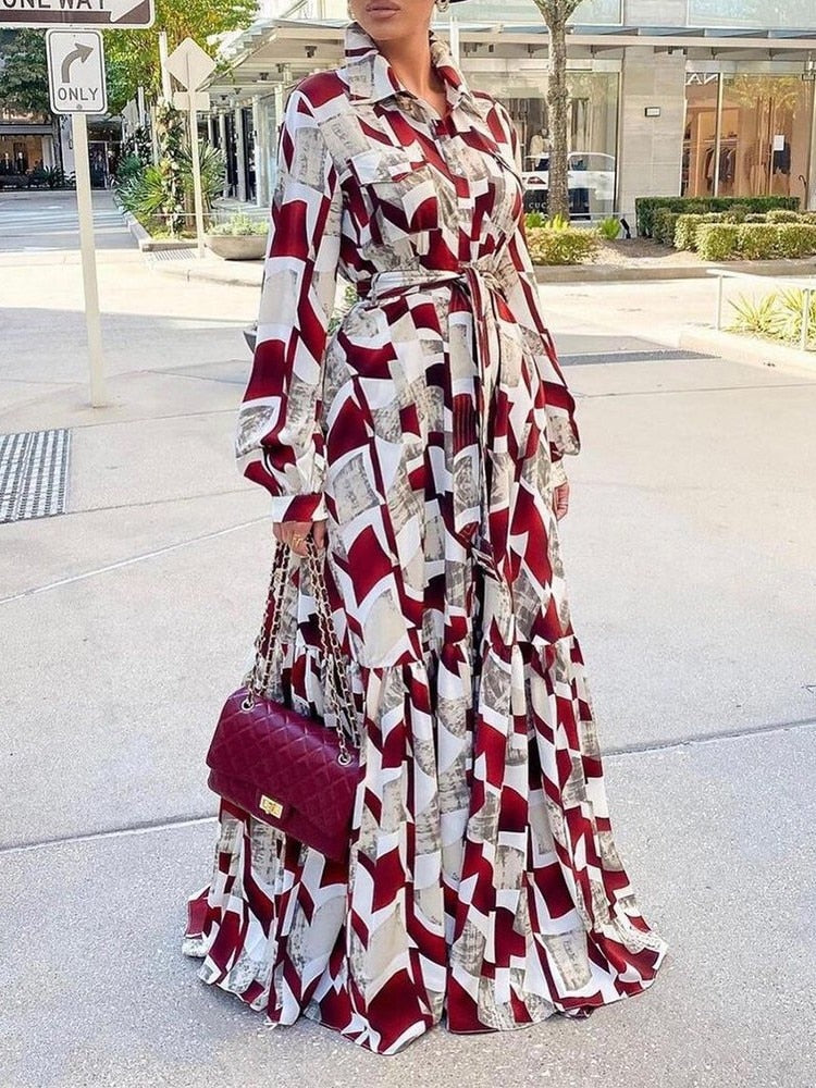 African Maxi Dress Women High Waist Full Sleeve Robes - Flexi Africa - Flexi Africa offers Free Delivery Worldwide - Vibrant African traditional clothing showcasing bold prints and intricate designs