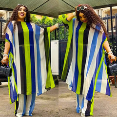 2PC African Chiffon Summer Party Dress with Dashiki Top and Pants Suit - Flexi Africa - Flexi Africa offers Free Delivery Worldwide - Vibrant African traditional clothing showcasing bold prints and intricate designs