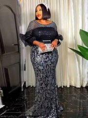 Plus Size African Party Long Dresses for Women Dashiki Sequin Evening Gowns Outfits Robe Africa Clothing - Flexi Africa - Flexi Africa offers Free Delivery Worldwide - Vibrant African traditional clothing showcasing bold prints and intricate designs