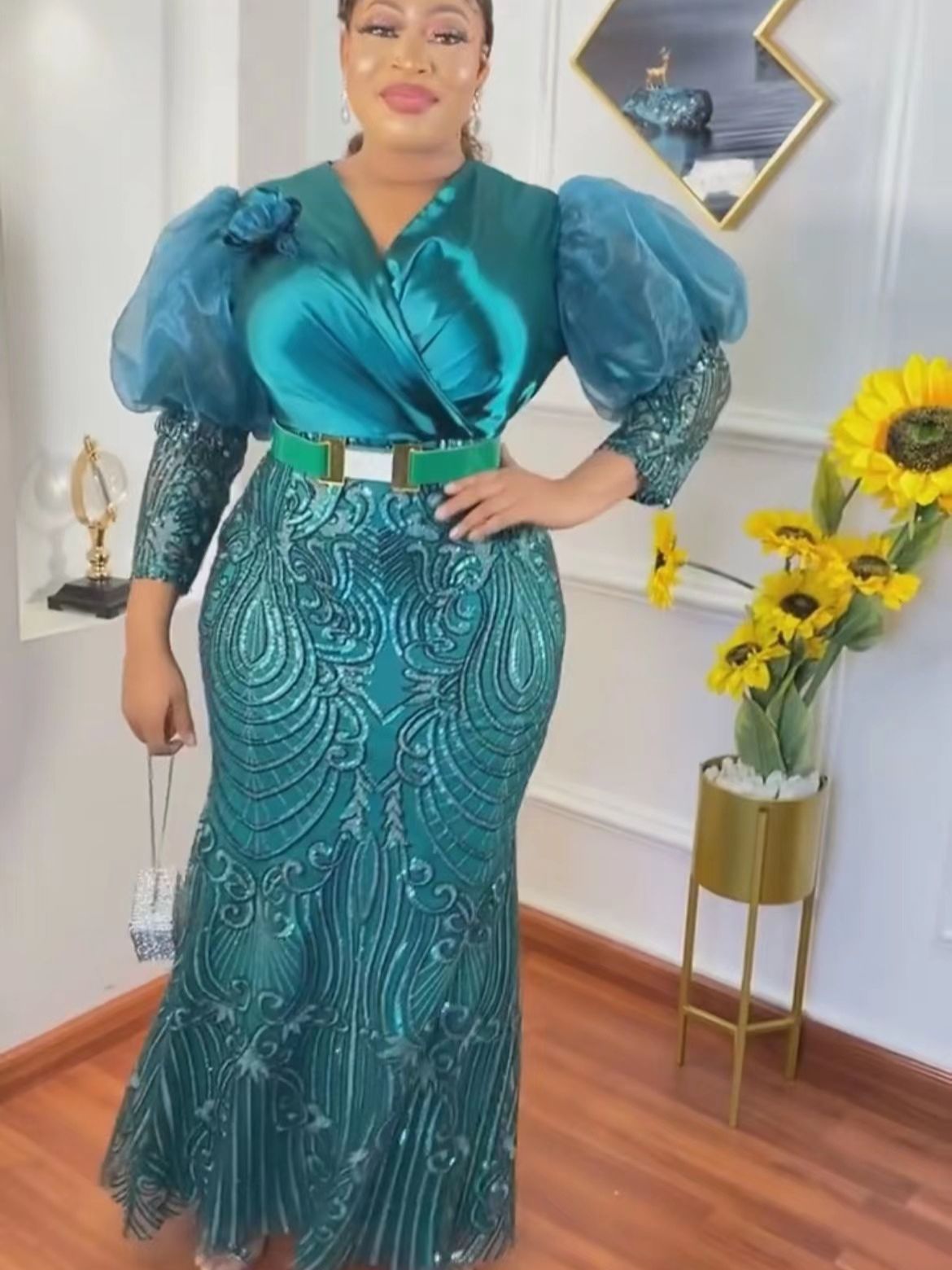 Plus Size African Party Long Dresses for Women, New Robe Africa Clothing Outfits - Flexi Africa - Flexi Africa offers Free Delivery Worldwide - Vibrant African traditional clothing showcasing bold prints and intricate designs