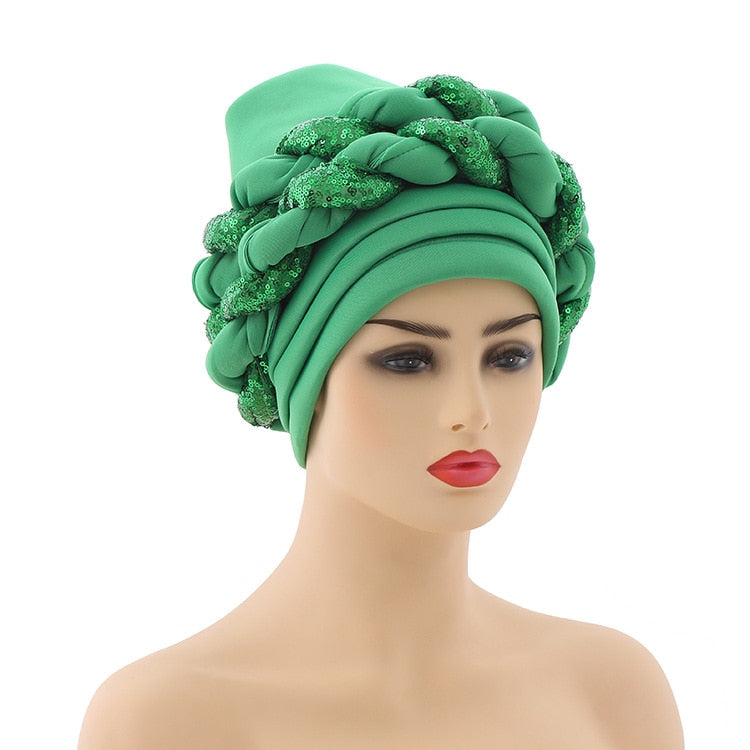 Turbans for Women 56-58cm Pleated Beanie Headwrap African Hat Gele Readymade to Wear - Flexi Africa - Flexi Africa offers Free Delivery Worldwide - Vibrant African traditional clothing showcasing bold prints and intricate designs