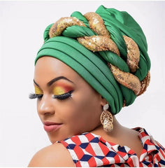Turbans for Women 56-58cm Pleated Beanie Headwrap African Hat Gele Readymade to Wear - Flexi Africa - Flexi Africa offers Free Delivery Worldwide - Vibrant African traditional clothing showcasing bold prints and intricate designs