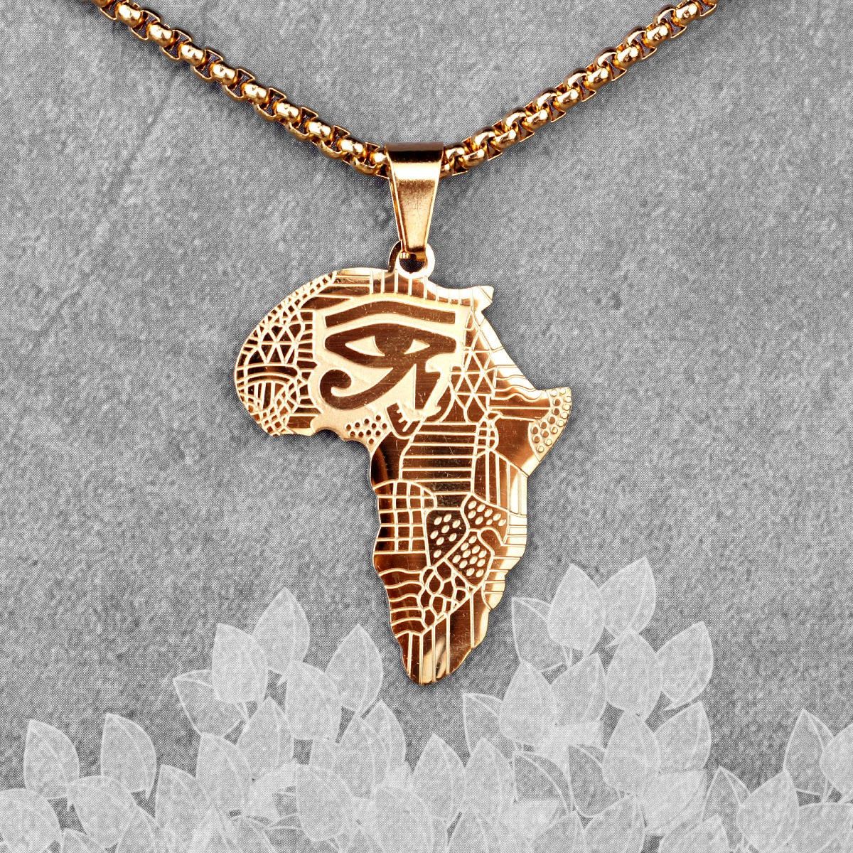 Golden Safari: Bold Africa Map Necklace for Men Stainless Steel Pendant Chain (46mm*28mm) - Flexi Africa - Flexi Africa offers Free Delivery Worldwide - Vibrant African traditional clothing showcasing bold prints and intricate designs
