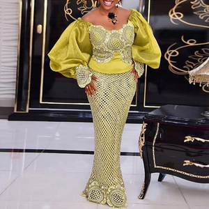 Crafted from high-quality materials, our mermaid dresses are designed to hug your curves in all the right places, while the elegant Ankara print and long dress length add a touch of sophistication and luxury to your outfit. The set includes elegant wedding gowns, Ankara long dresses, and new robes, giving you a variety of options to choose from.