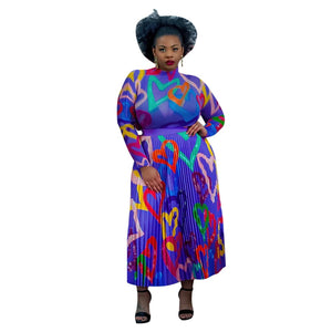 Dashiki Two Piece Set: African Print Top and Pleated Skirt Suit for Women's Traditional and Party Wear