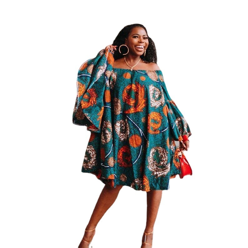 Flower Power African Dress - Polyester Off-The-Shoulder Backless Dress - Flexi Africa - Flexi Africa offers Free Delivery Worldwide - Vibrant African traditional clothing showcasing bold prints and intricate designs