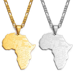 Africa Map Pendant Necklaces in Silver and Gold: Stylish Jewelry for Women and Men - Flexi Africa - Flexi Africa offers Free Delivery Worldwide - Vibrant African traditional clothing showcasing bold prints and intricate designs