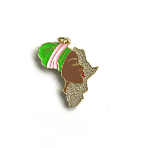 5PCS Africa Map Pendant with Cubic Zirconia Accents - Perfect Charms for Bracelets, Necklaces, and Jewelry Making for African Queens and Turban Fashion Lover