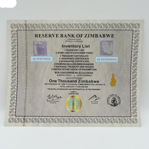 Only shop at Flexi Africa for Zimbabwe Certificate One Thousand Notes Unique Serial Number Paper Money Inventory List Retro Style Gold Belt with UV Mark. Buy 100 pcs Zimbabwe Certificate Scroll One Thousand Zimbabwe Paper Money Inventory List Retro Style Belt Gold Belt with UV Light at Flexi Africa!