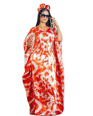 Vibrant Summer Elegance: Purple Orange African Print Dresses for Women - Half Sleeve, V-neck, Polyester - Flexi Africa - Flexi Africa offers Free Delivery Worldwide - Vibrant African traditional clothing showcasing bold prints and intricate designs